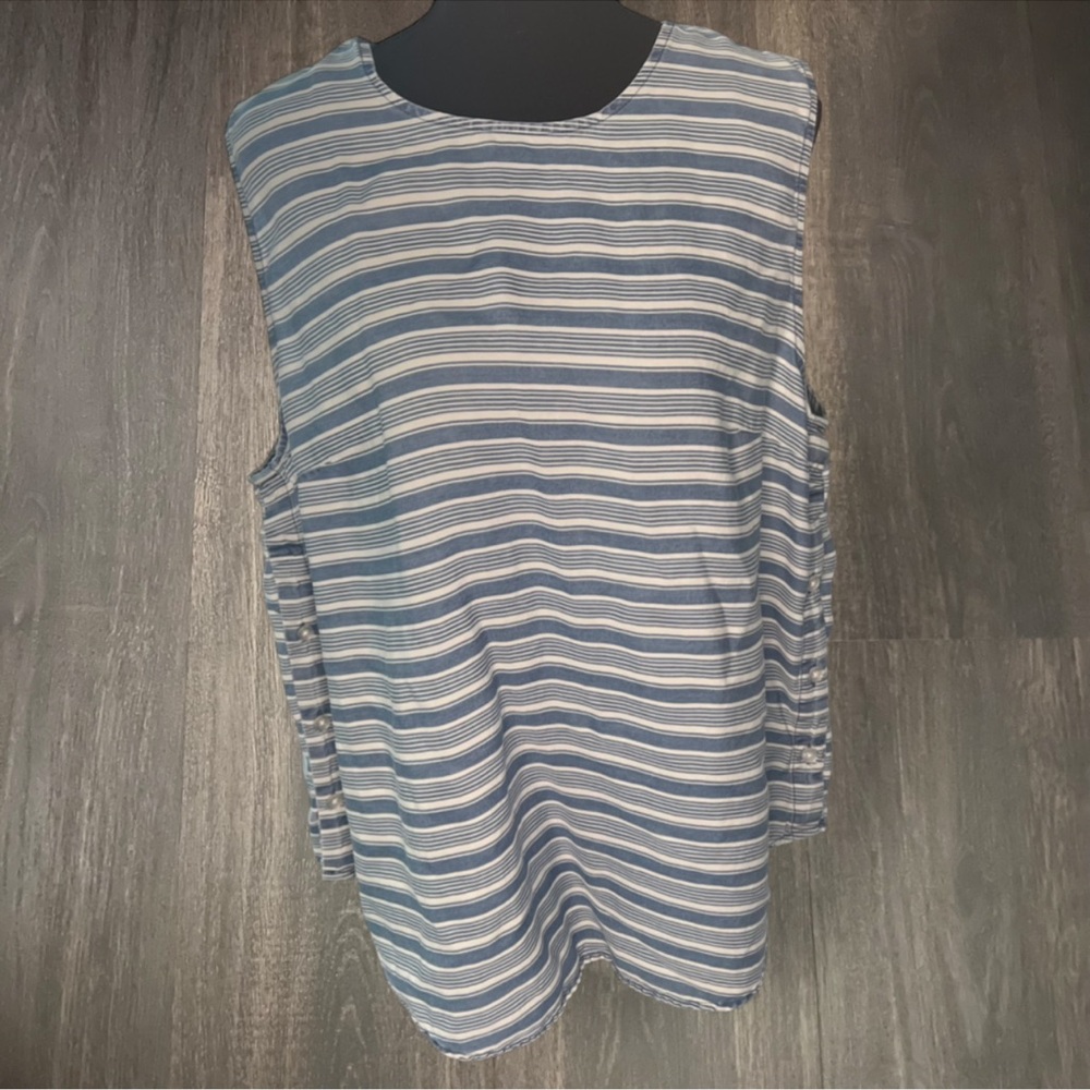 Sharagano Blue &‎ White Striped Sleeveless Blouse | Size XL